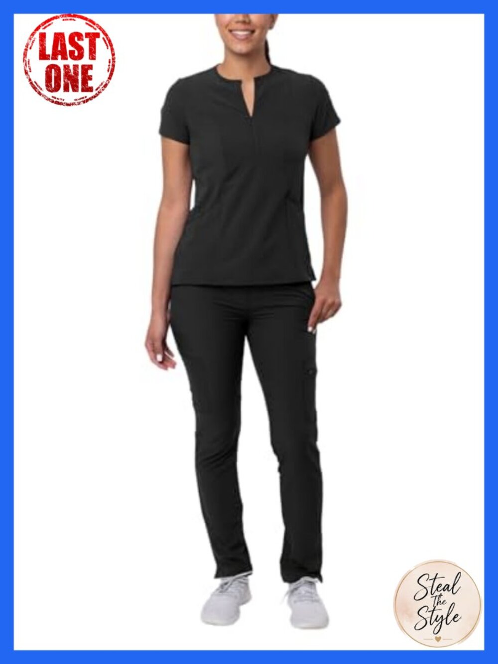 Women's Medical Scrub Set Notched V-Neck Top Skinny Cargo Pants 4-Way Stretch